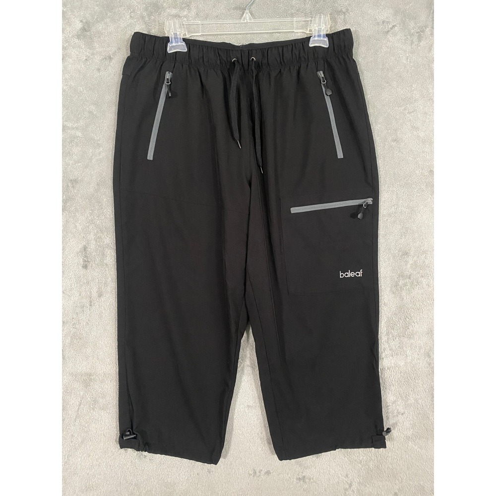 Baleaf Capri Pants Sz XL Black Athletic Outdoor Zip Pockets Quick Dry Reflective